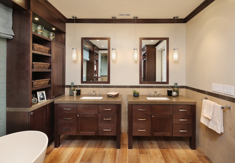 Linen storage cabinets and wood vanities